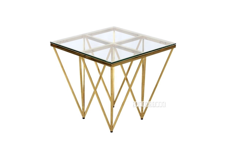 Picture of LELLA SQUARE CLEAR GLASS SIDE TABLE * ANGULAR SHAPED GOLD