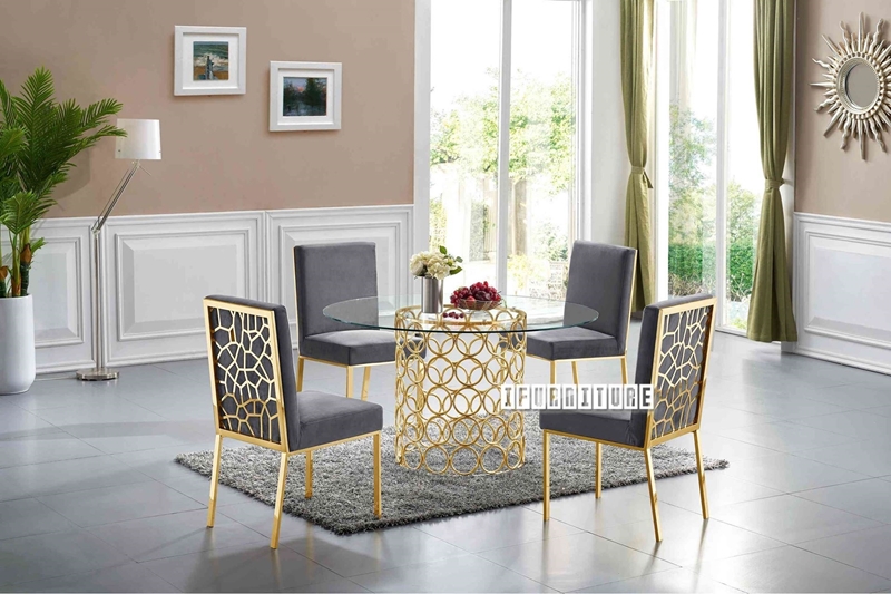 Picture of MARCANO 140 GLASS TOP 5PC DINING SET *GOLD STAINLESS STEEL FRAME