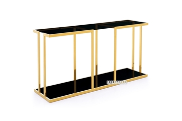 Picture of TANGO GLASS TOP GOLD STAINLESS FRAME CONSOLE TABLE *BLACK