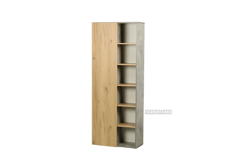 Picture of MORENA 1 DOOR BOOKCASE WITH 12 SHELVES *CEMENT AND NATURAL OAK