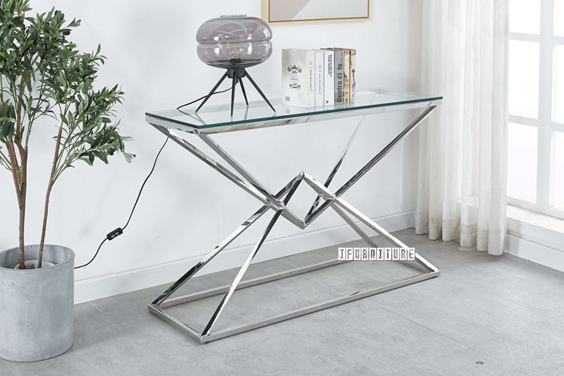 Picture of PYRAMID CLEAR GLASS TOP CONSOLE TABLE *SILVER