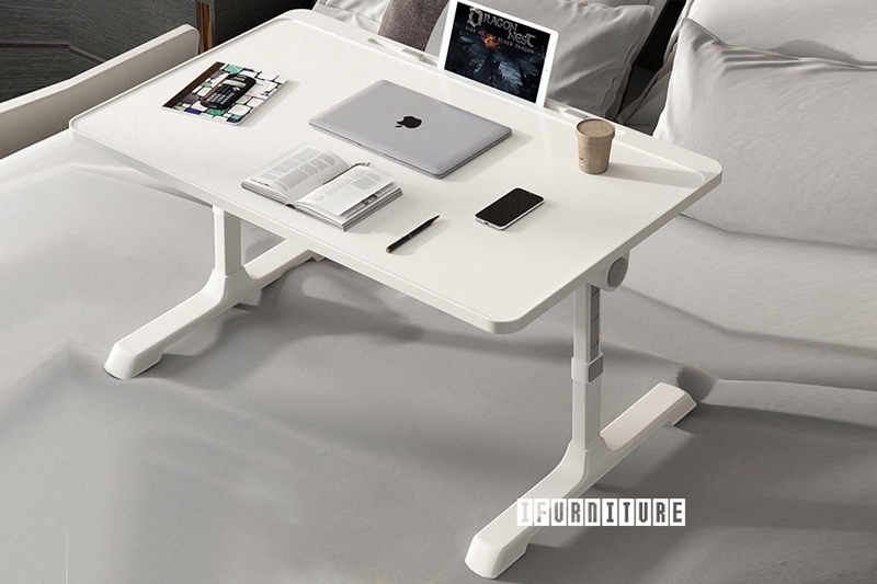 Picture of VISBY ALUMINUM FRAME FOLDING LAPTOP TABLE WITH TRAYS, DRAWER & READING RACK *WHITE COLOR