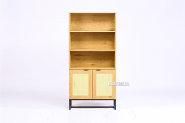 Picture of SAILOR 2 DOOR BOOKSHELF WITH RATTAN *OAK