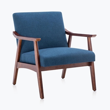 Picture of David Mid-Century  Armchair in Blue Linen